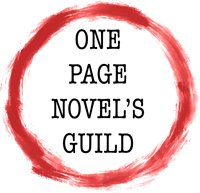 A red circle with the words " one page novel 's guild ".